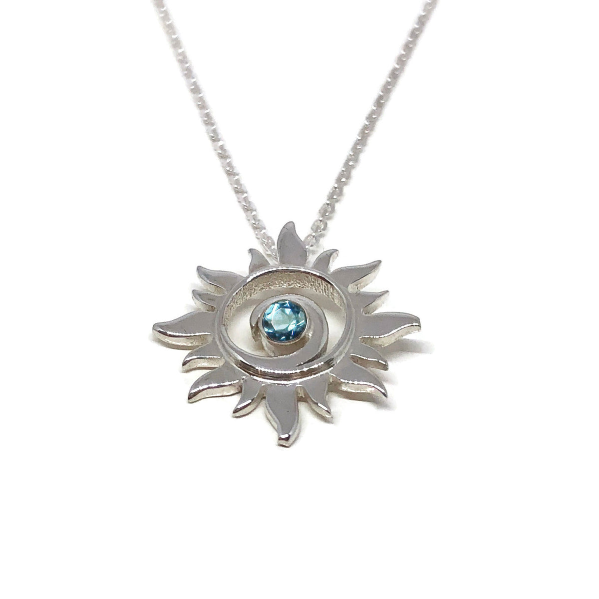 Blue Topaz Sun Necklace Sterling Silver