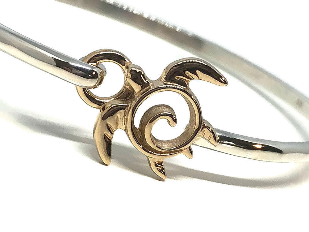 Sea Turtle Hook Bracelet Gold and Silver Latching Bangle