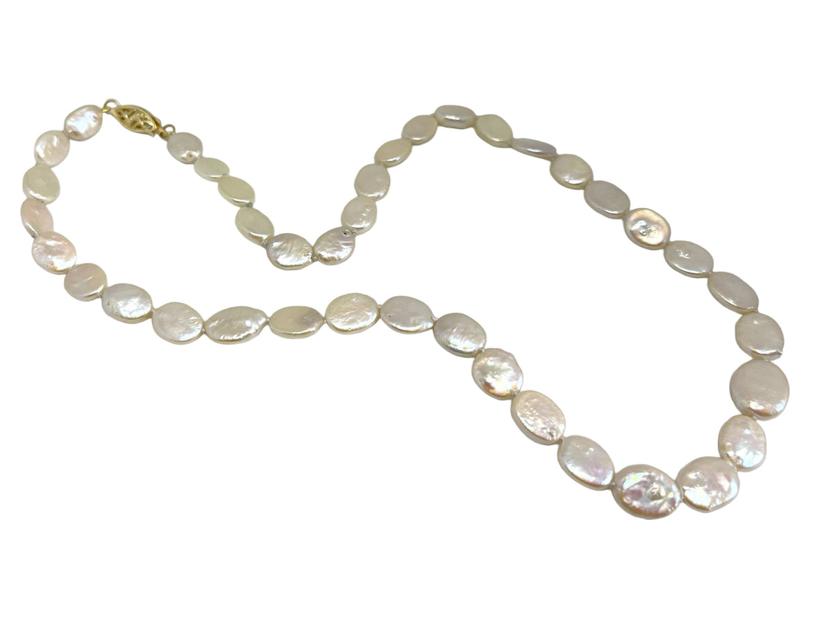 White Freshwater Oval Pearl Strand