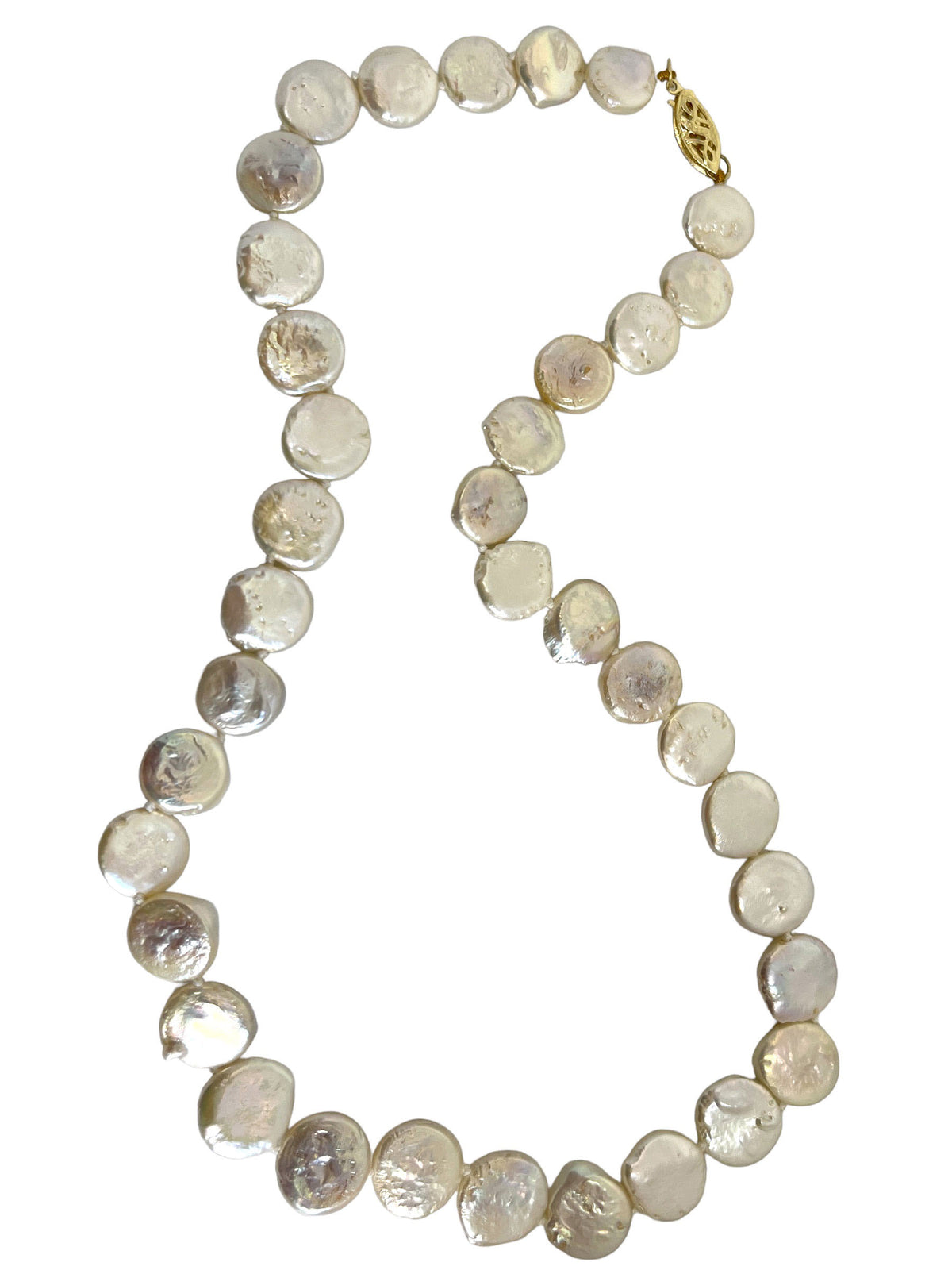 White Freshwater Coin Pearl Necklace Round