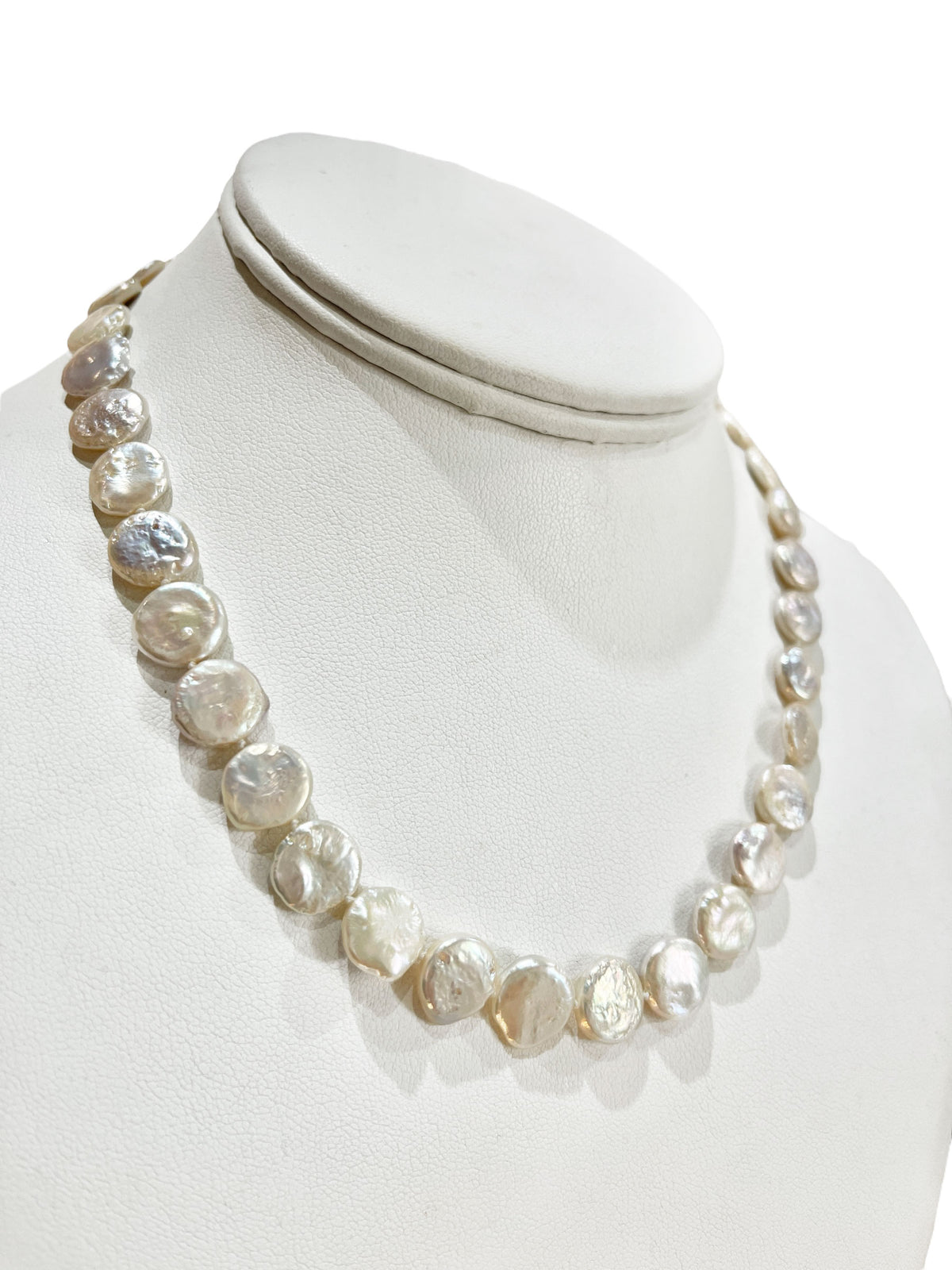 White Freshwater Coin Pearl Necklace Round